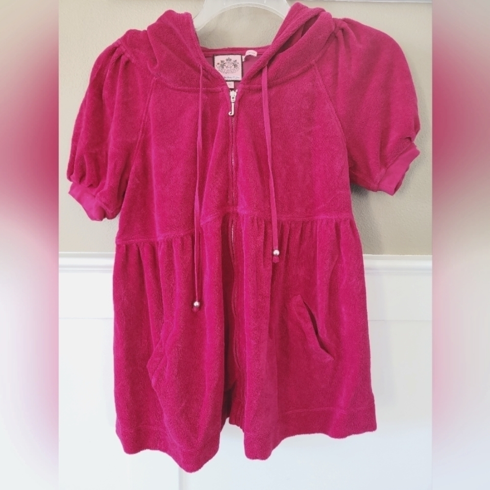Juicy Couture, Maternity Short Puff Sleeved Velour Sweater, Magenta, Size Small